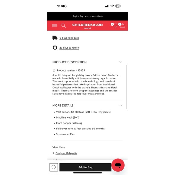 BURBERRY BABY GIRLS WHITE COTTON BABY ROMPER SIZE 3 Months - Picture 4 of 8